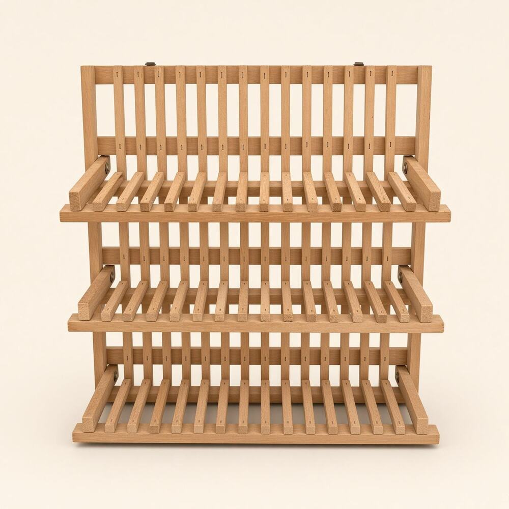 Natural Wood 3-Tier Slatted Rack Dish Wine Bottle Display Shelf Farmhouse Decor